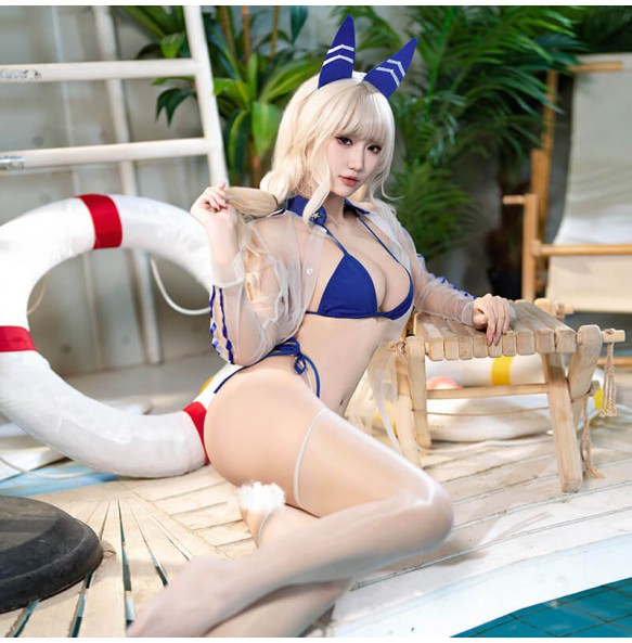 FEE ET MOI - Goddess of Victory Sheer Bikini Set  (White - Blue)